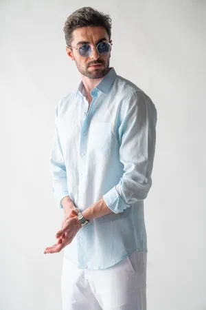 100% Linen Soft Touch Baby Blue Shirt