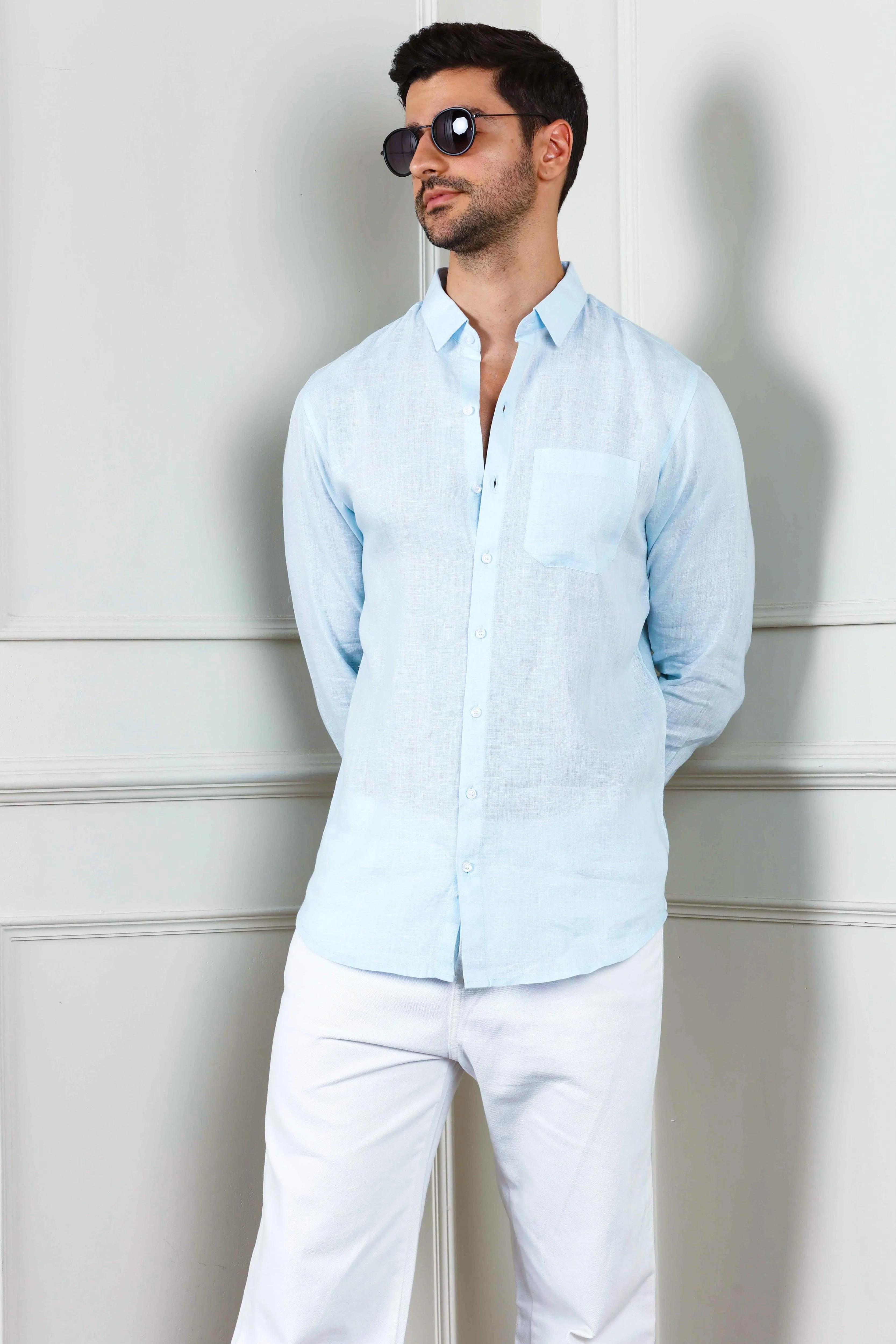 100% Linen Soft Touch Baby Blue Shirt