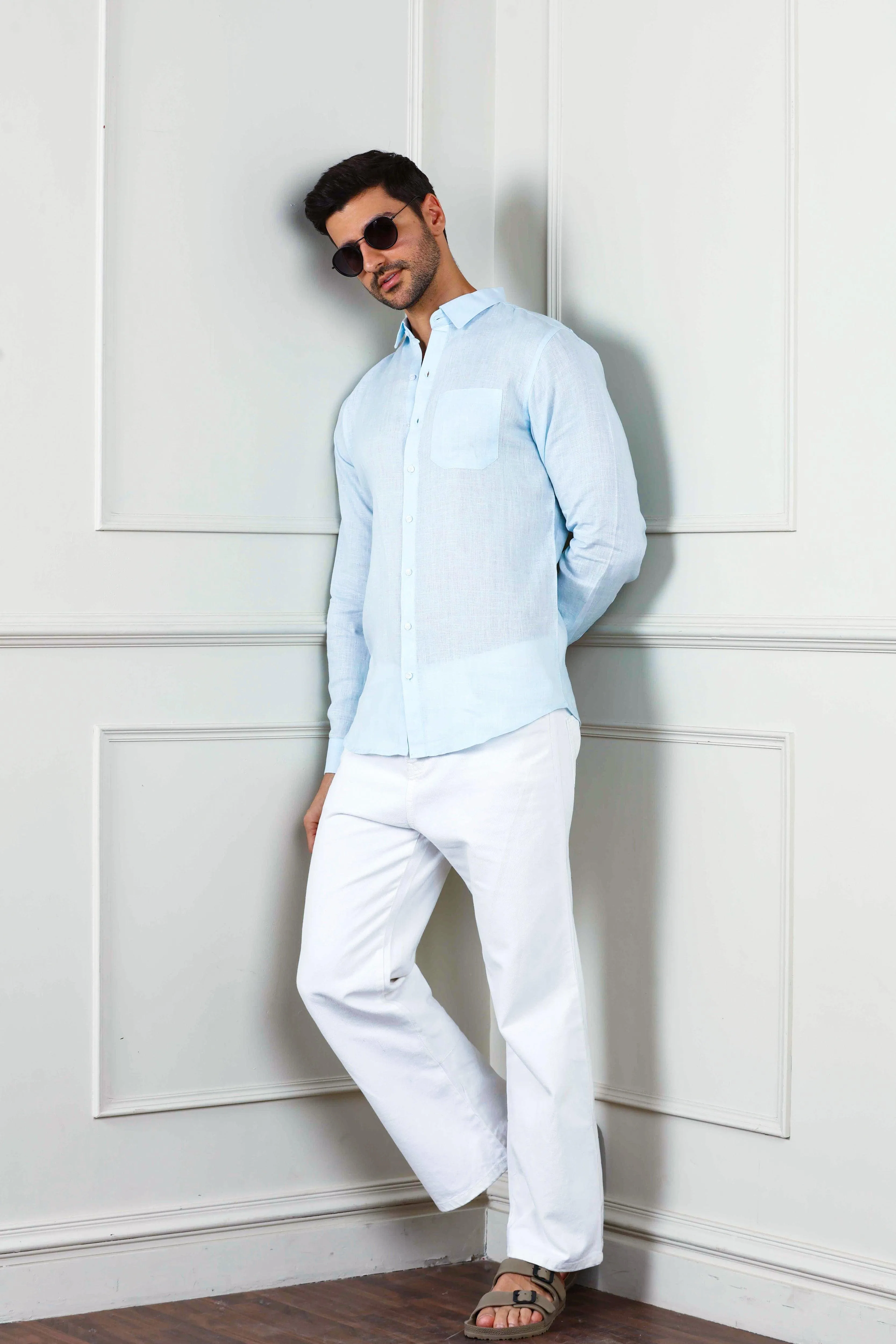 100% Linen Soft Touch Baby Blue Shirt