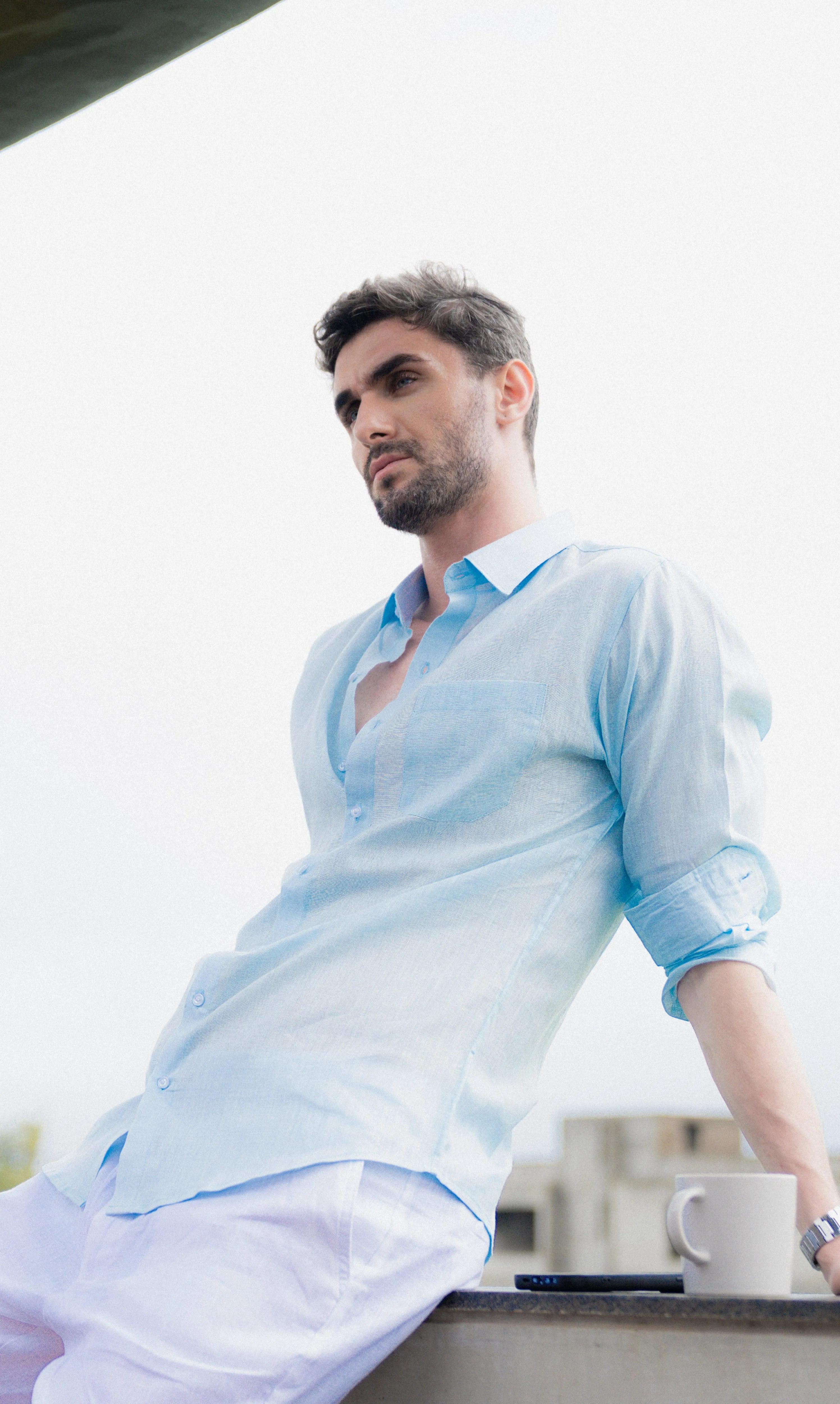 100% Linen Soft Touch Baby Blue Shirt