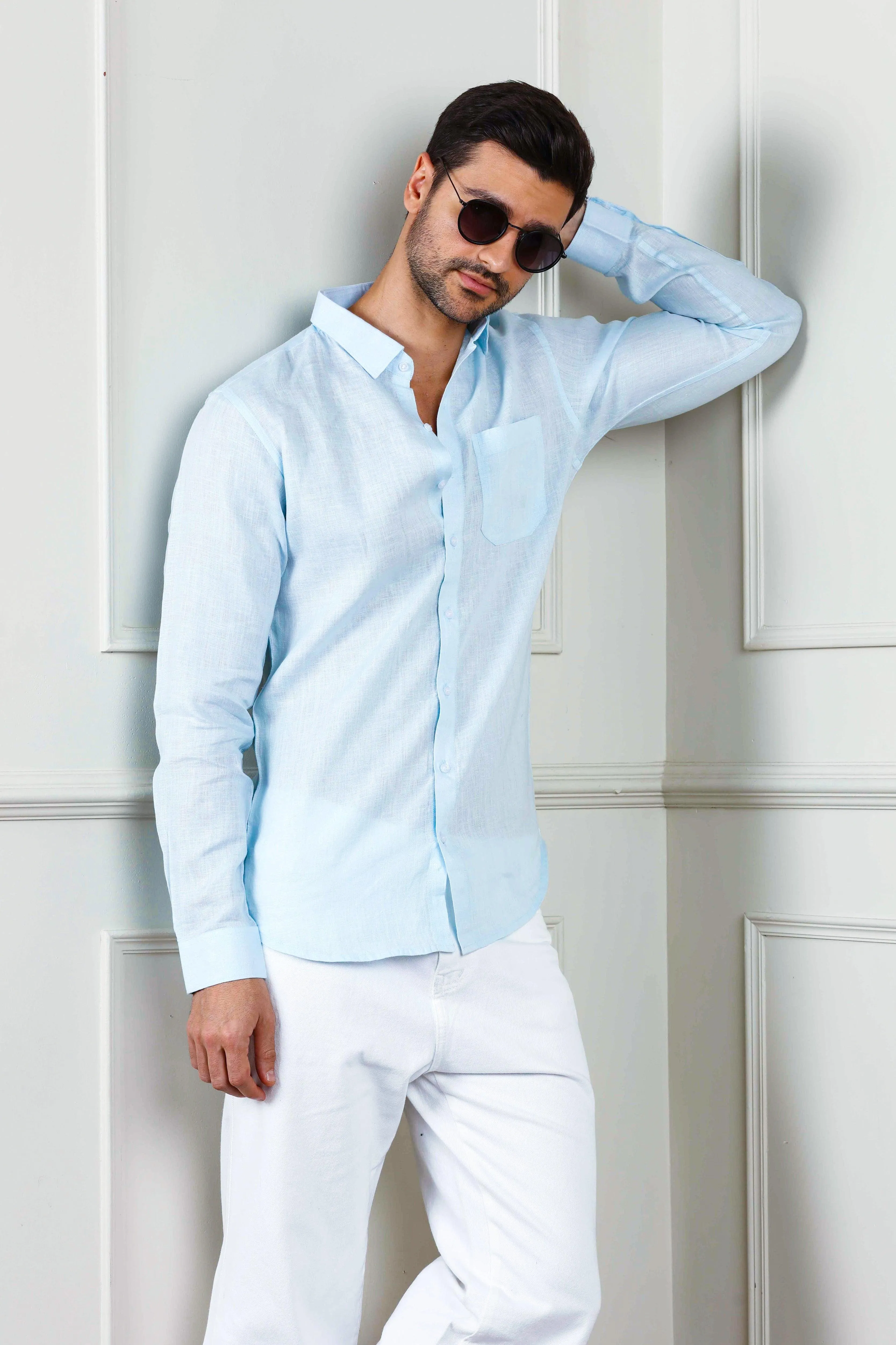 100% Linen Soft Touch Baby Blue Shirt