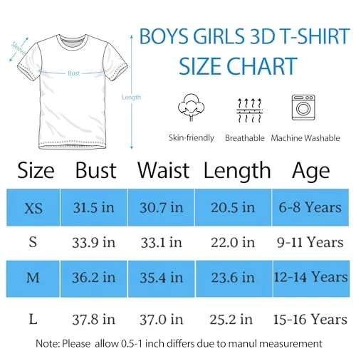 3D Graphic T-Shirt for Boys Girls, Crewneck Casual Short Sleeve Tops Tee Shirt Tshirt for Kids Teen 6-16 Years (Shark, Small)