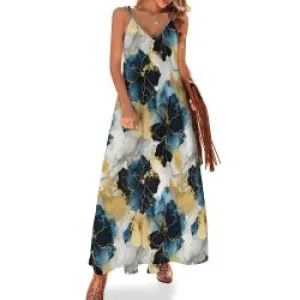 Alcohol Ink Floral Spaghetti Strap Ankle-Length Dress Long dress