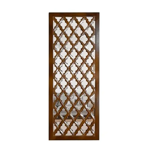 ANTIQUE HOUSE IN Wall Mirror Decor Panel Wooden Hanging Jharokha Rectangular Wall Decor Frame for Living Room, Bed Room 30 x 12 Inch, (Brown)