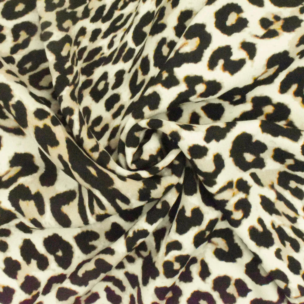 Beige-Black-Ivory Famous Designer Cheetah Print Viscose Crepe Faille Fabric