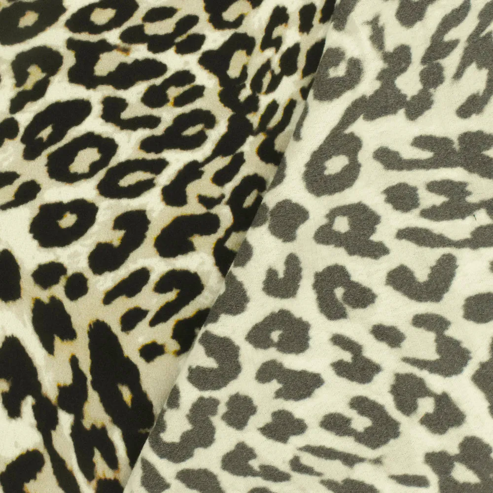 Beige-Black-Ivory Famous Designer Cheetah Print Viscose Crepe Faille Fabric