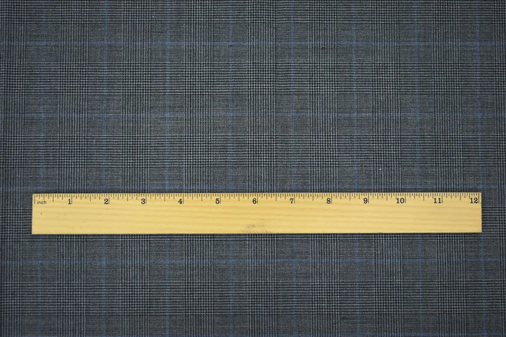 Black-Gray-Blue Wool Polyester Glen Plaid Check Shirting Woven Fabric