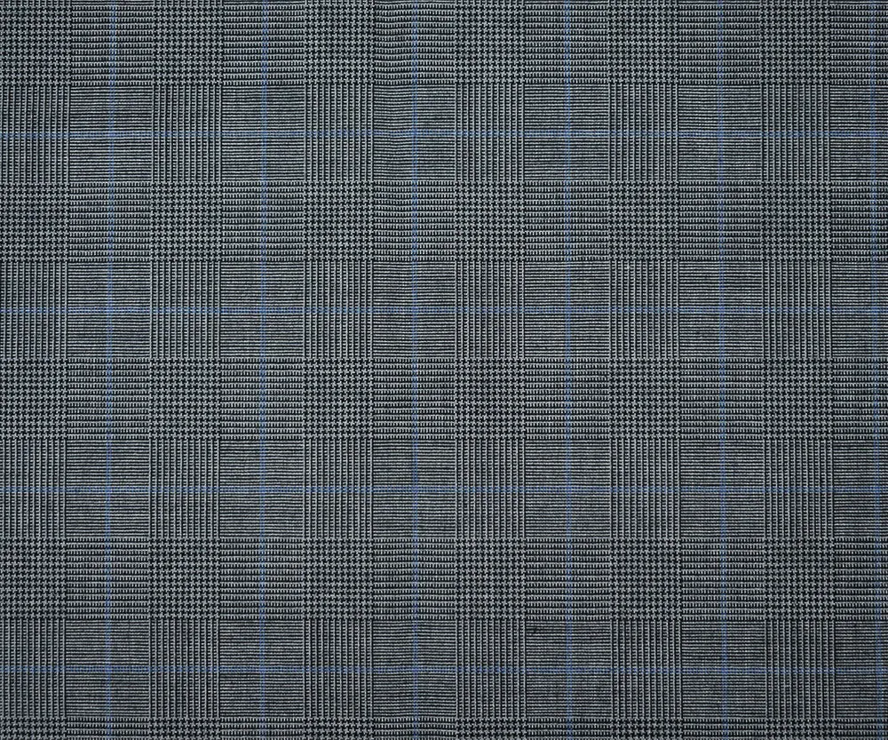 Black-Gray-Blue Wool Polyester Glen Plaid Check Shirting Woven Fabric