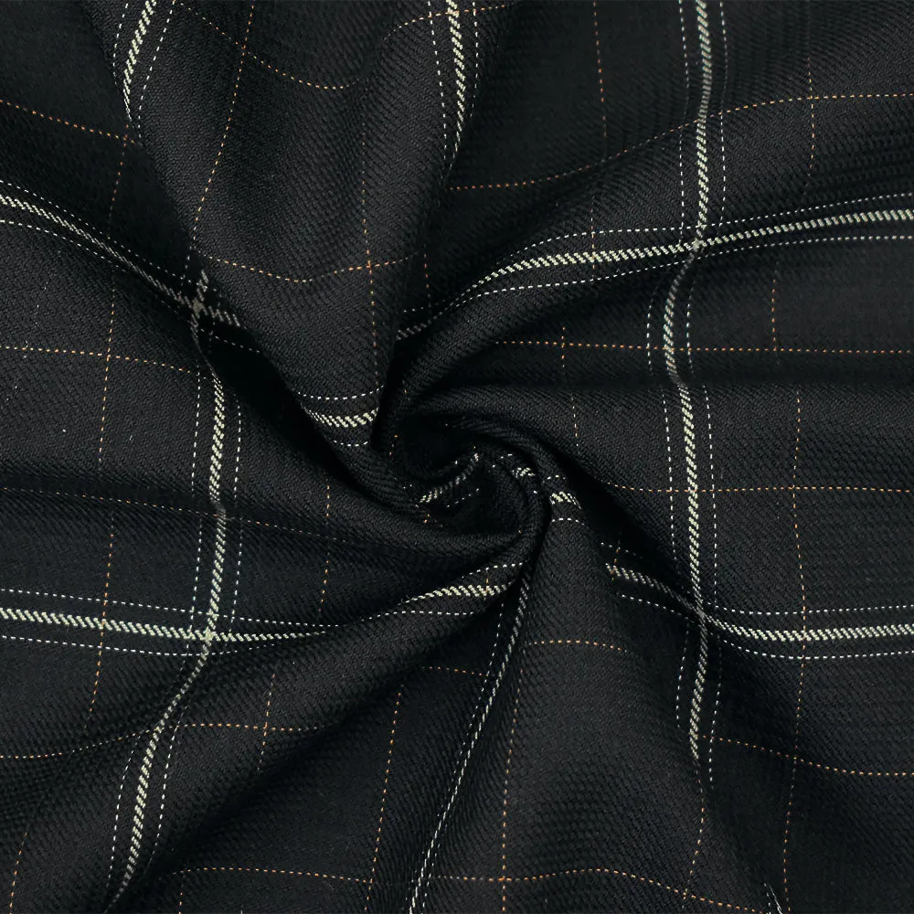 Black-Gray-Brown Wool Polyester Grid Plaid Twill Suiting Fabric