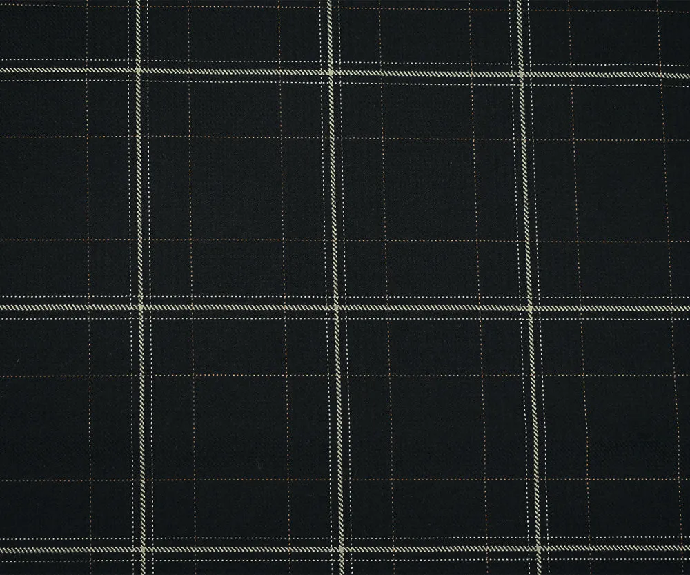 Black-Gray-Brown Wool Polyester Grid Plaid Twill Suiting Fabric