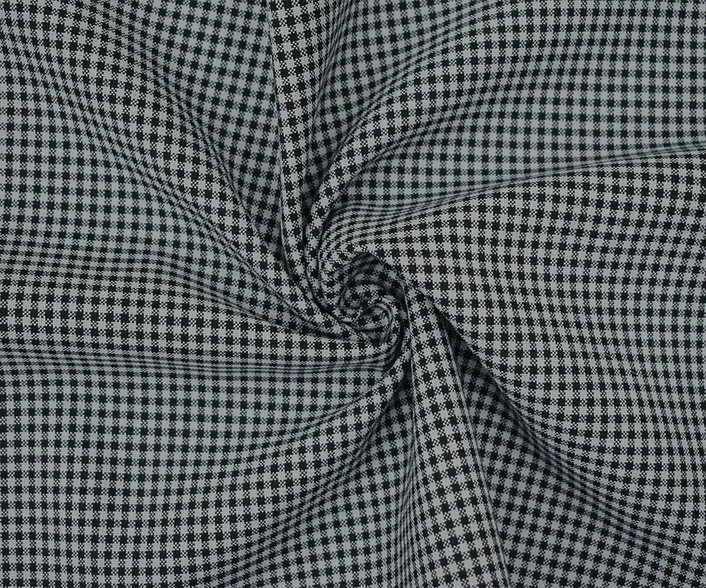 Black-Light Gray Wool Polyester Gingham Woven Shirting Fabric