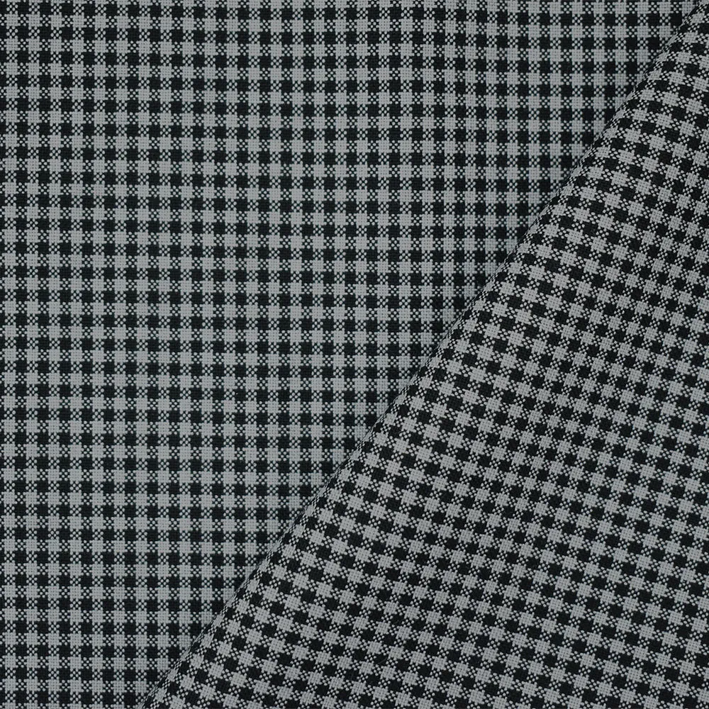 Black-Light Gray Wool Polyester Gingham Woven Shirting Fabric