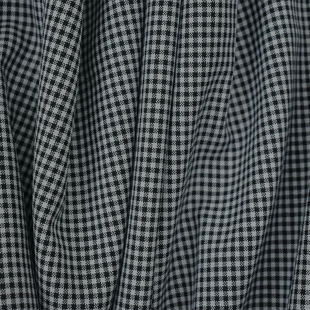 Black-Light Gray Wool Polyester Gingham Woven Shirting Fabric