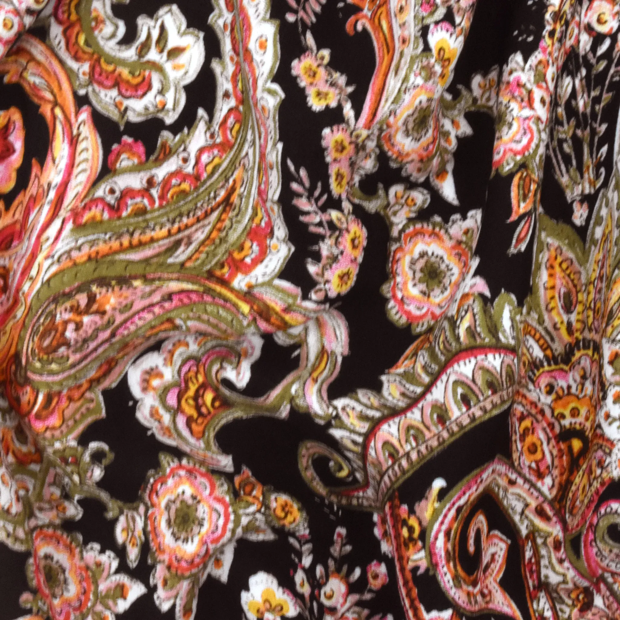 Black-Multi Famous Designer Paisley Printed Viscose Crepe Faille Fabric