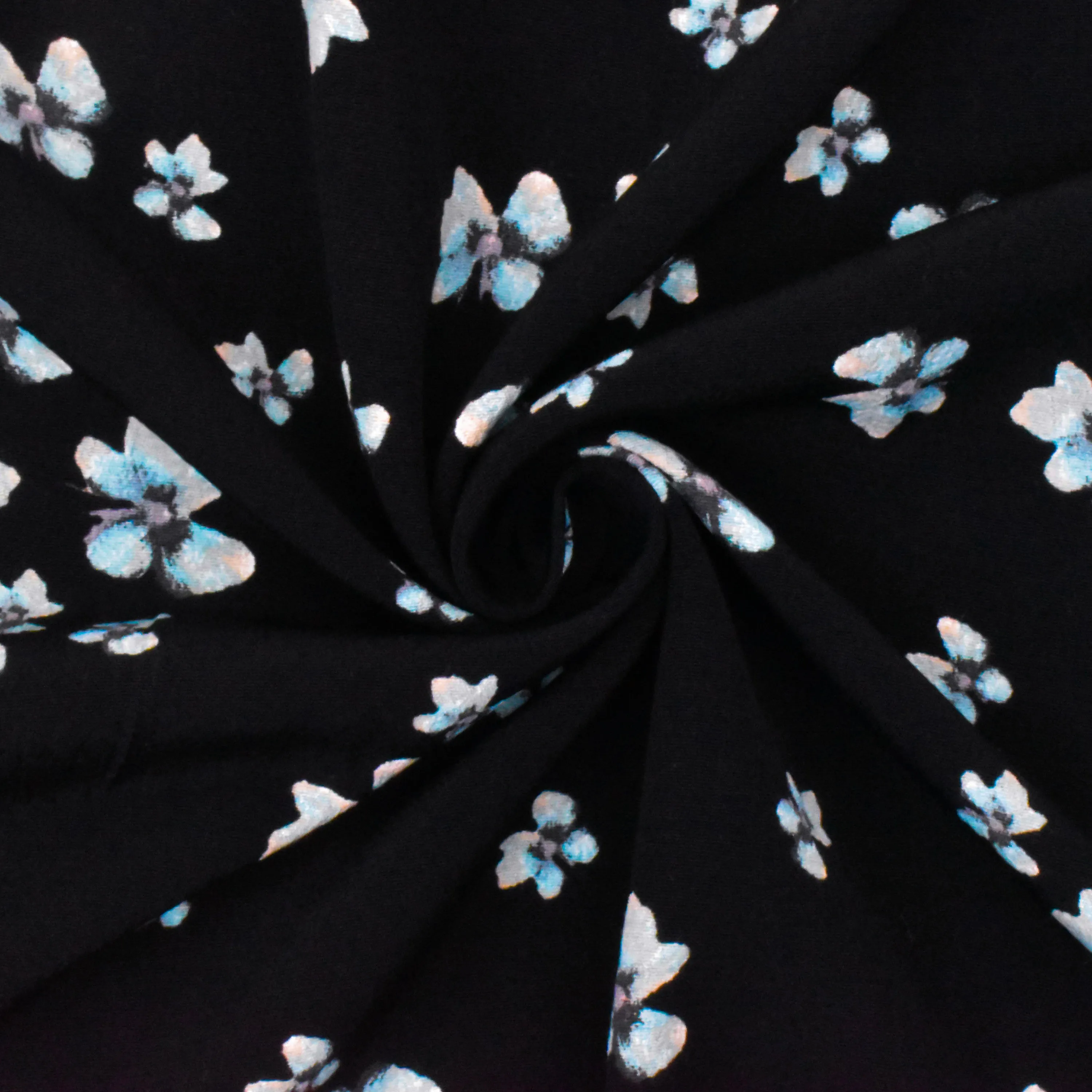 Black-Teal-Multi Famous Designer Floral Printed Viscose Crepe Faille Fabric