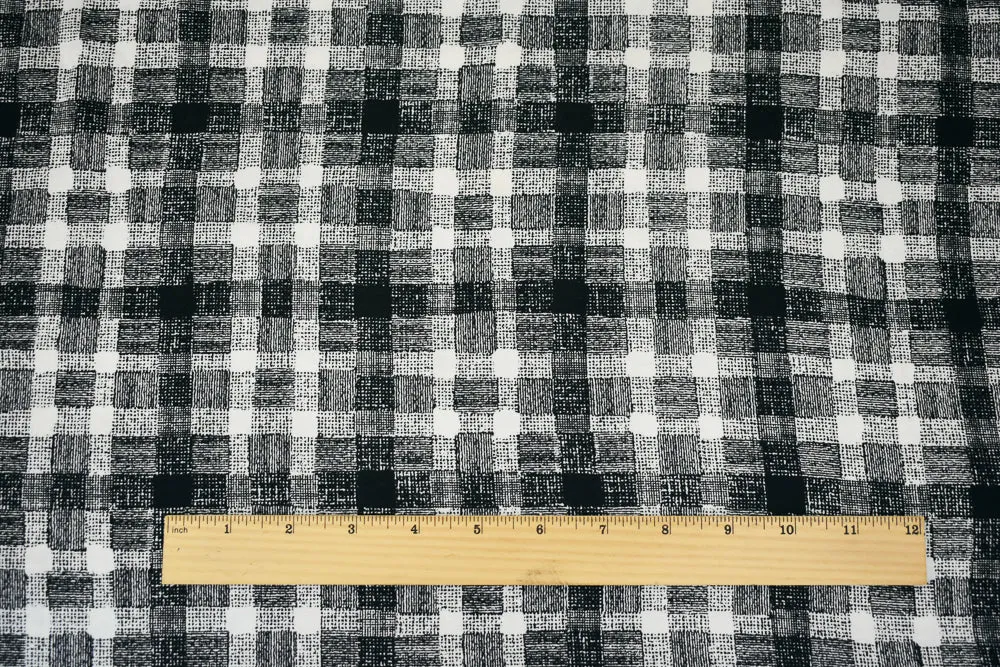 Black-White Abstract Plaid Printed Cotton Twill Woven Fabric