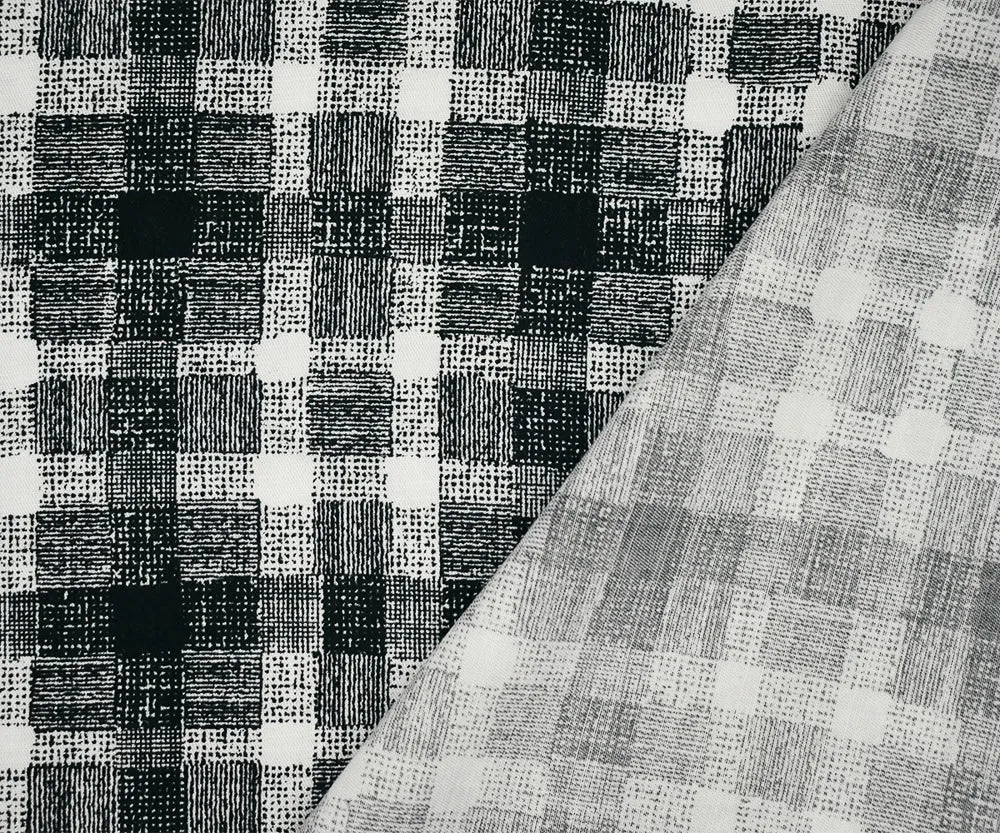 Black-White Abstract Plaid Printed Cotton Twill Woven Fabric