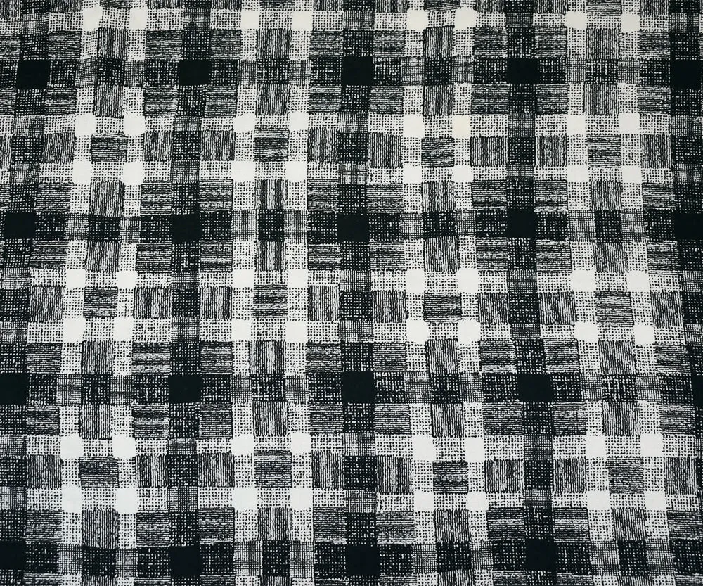 Black-White Abstract Plaid Printed Cotton Twill Woven Fabric