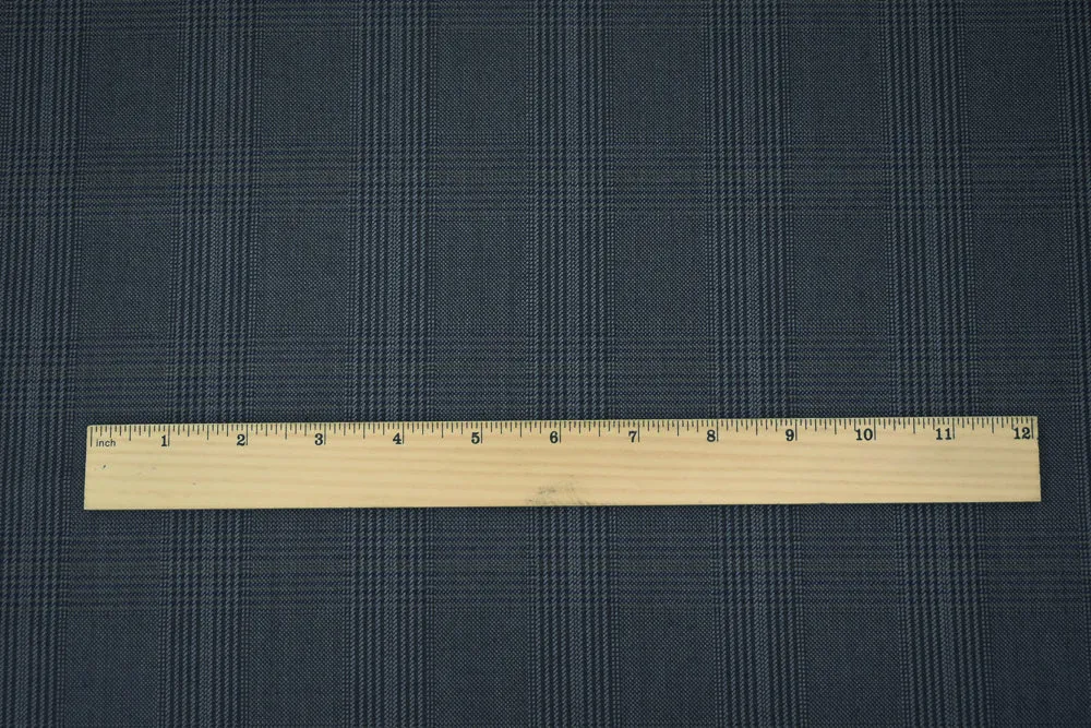 Blue-Gray-Black Wool Polyester Glen Plaid Woven Suiting Fabric