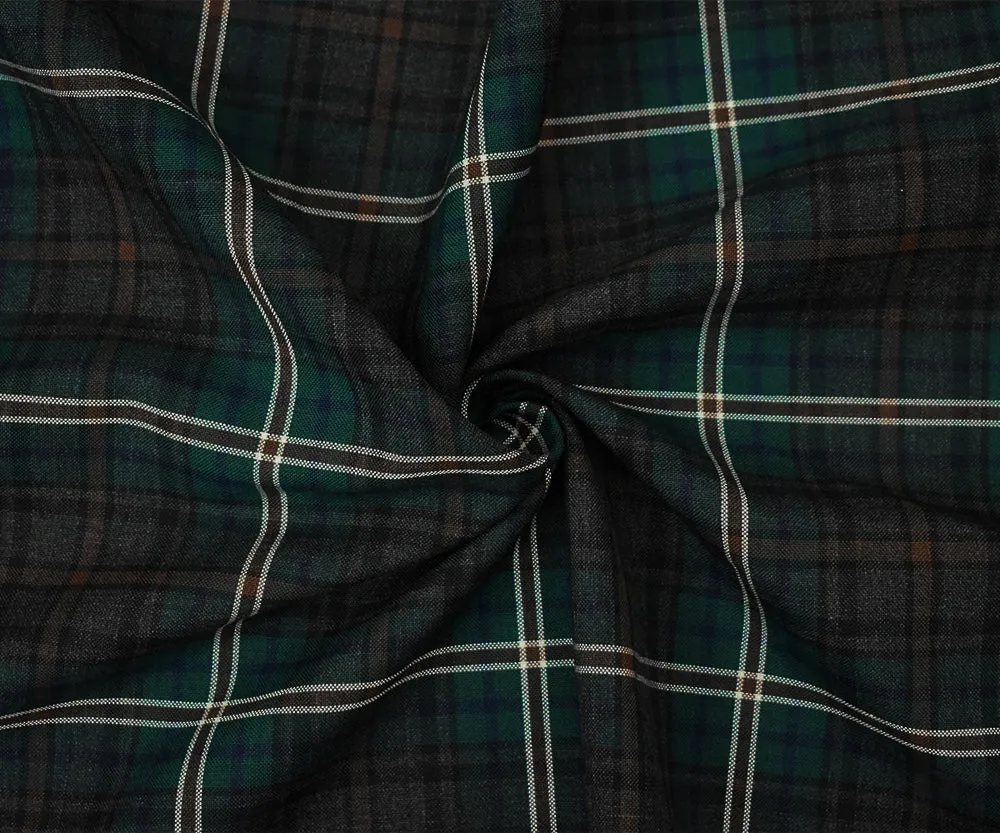 Brown-Green-Multi Wool Polyester Plaid Woven Shirting Fabric