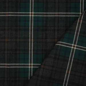 Brown-Green-Multi Wool Polyester Plaid Woven Shirting Fabric