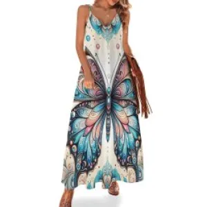 Butterfly Spaghetti Strap Ankle-Length Dress Long dress