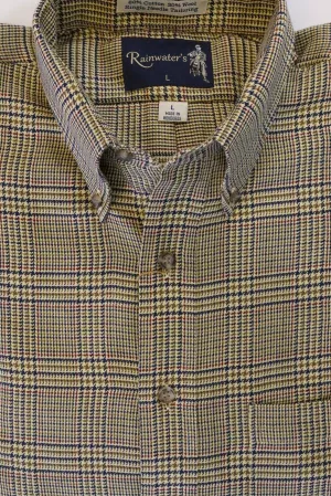 Camel and Navy Glen Plaid Button Down in Cotton & Wool by Rainwater's