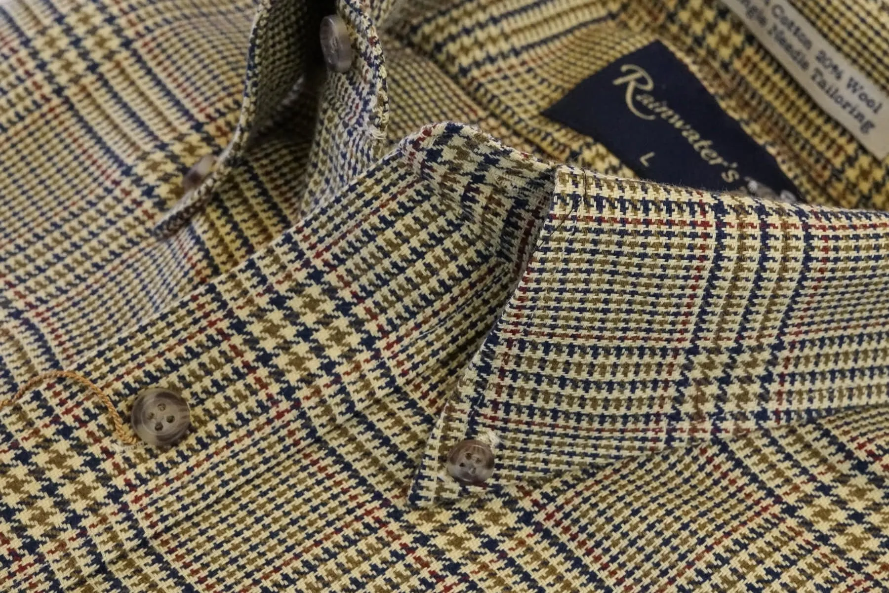 Camel and Navy Glen Plaid Button Down in Cotton & Wool by Rainwater's