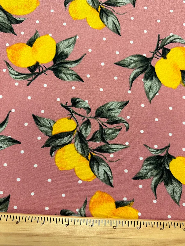 Carnation Lemon Polka Dot Print Double Brushed Jersey Knit Fabric