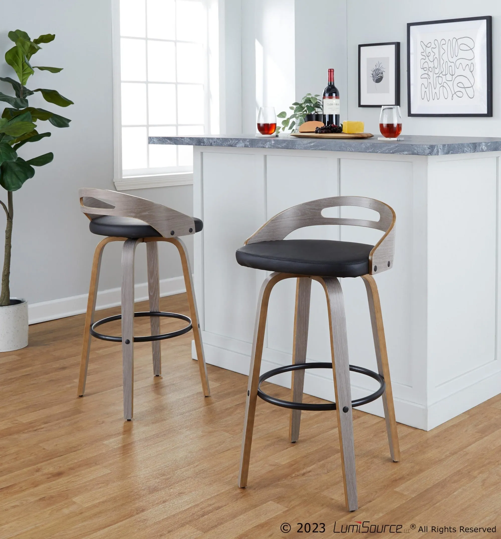 Cassis 30" Fixed-Height Barstool - Set of 2 By LumiSource - B30-CASSISPU-GRTZQ2 LGYLGYBK2