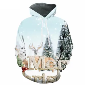 Christmas Sweatshirts men Deer Hoody Anime Animal Hooded Casual Christmas Tree Hoodie Print