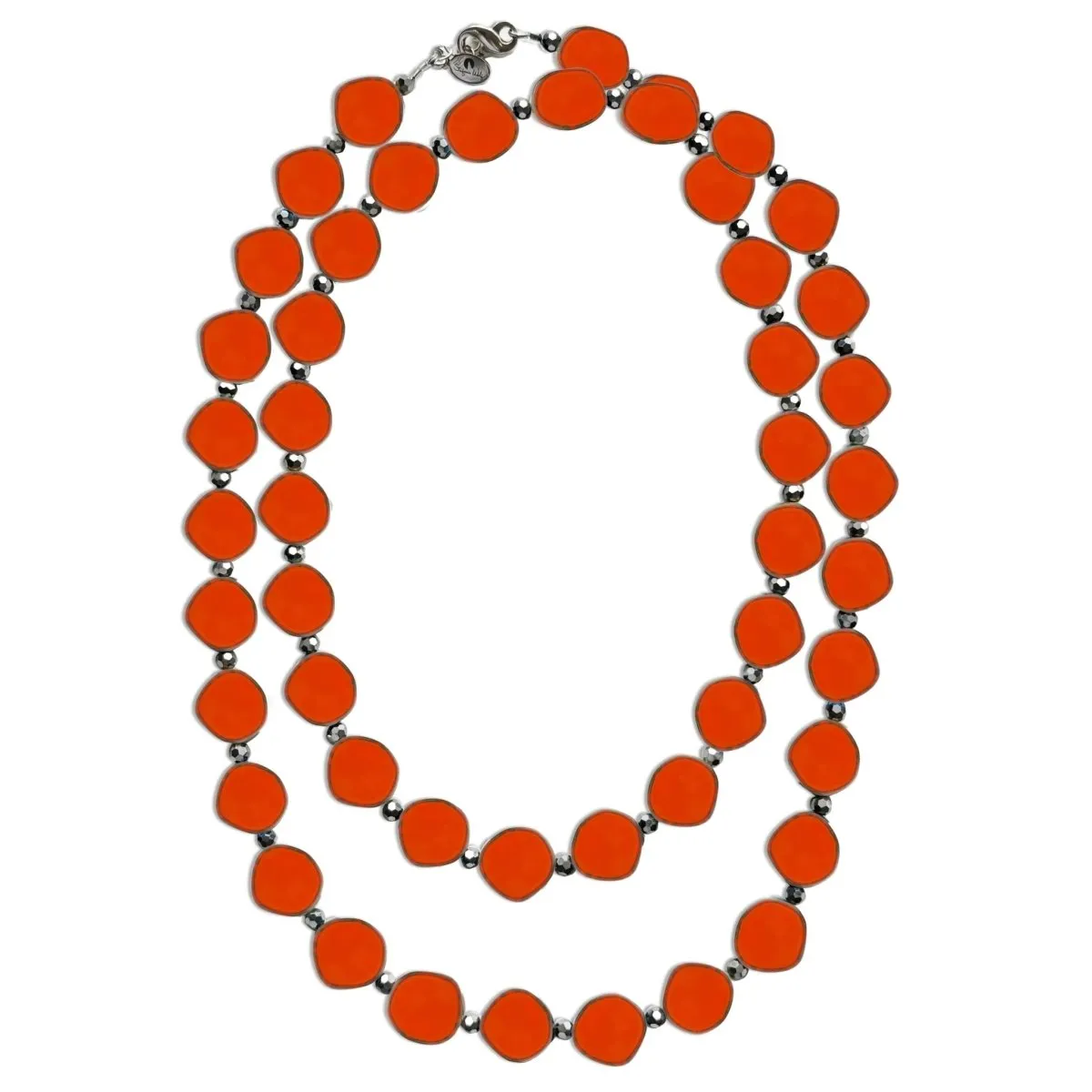 Coral 38" Long Circle Glass Beaded Necklace