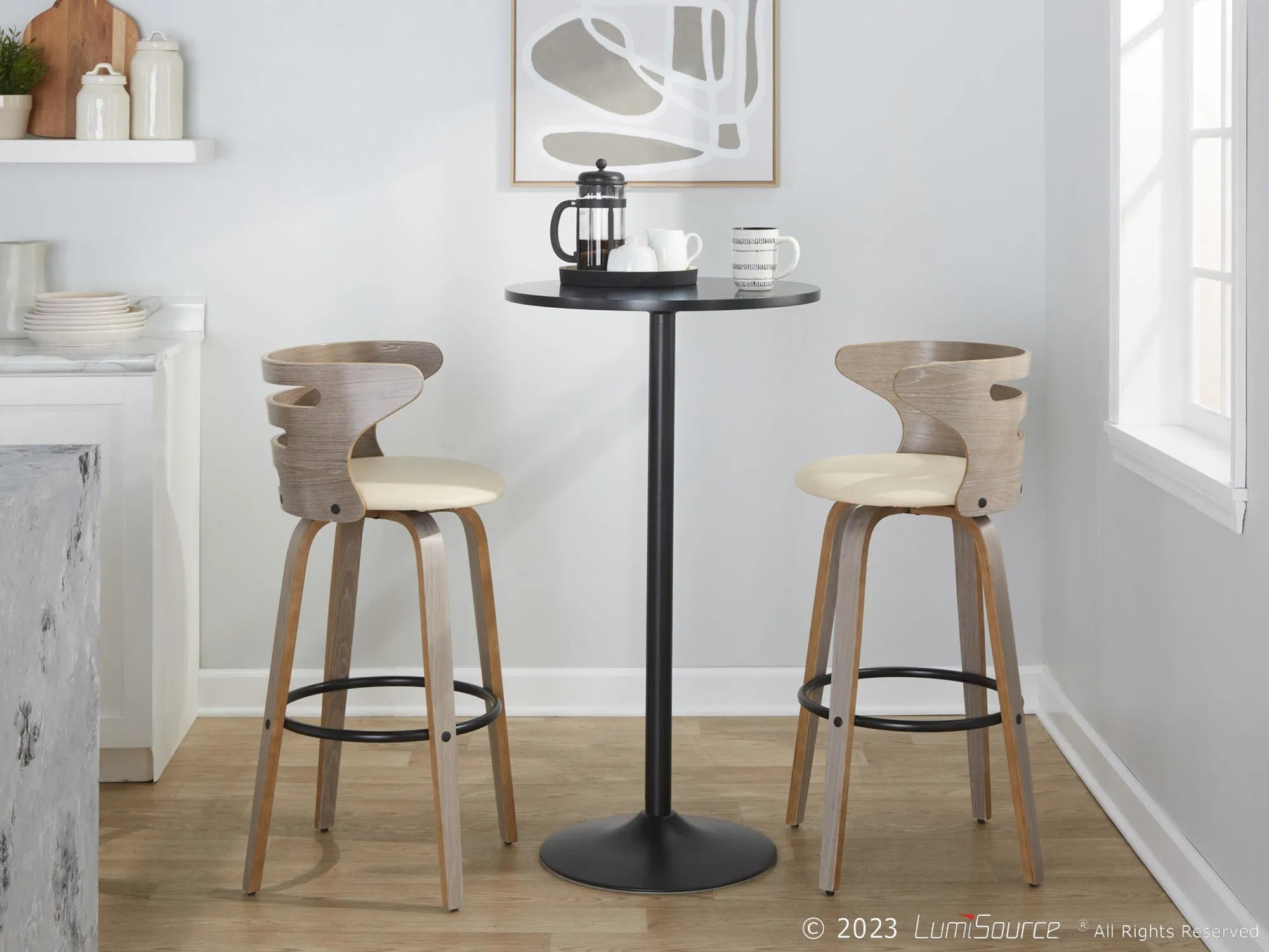 Cosini 30" Fixed-Height Barstool - Set of 2 By LumiSource - B30-COSIPU-GRTZQ2 LGYLGYBK2