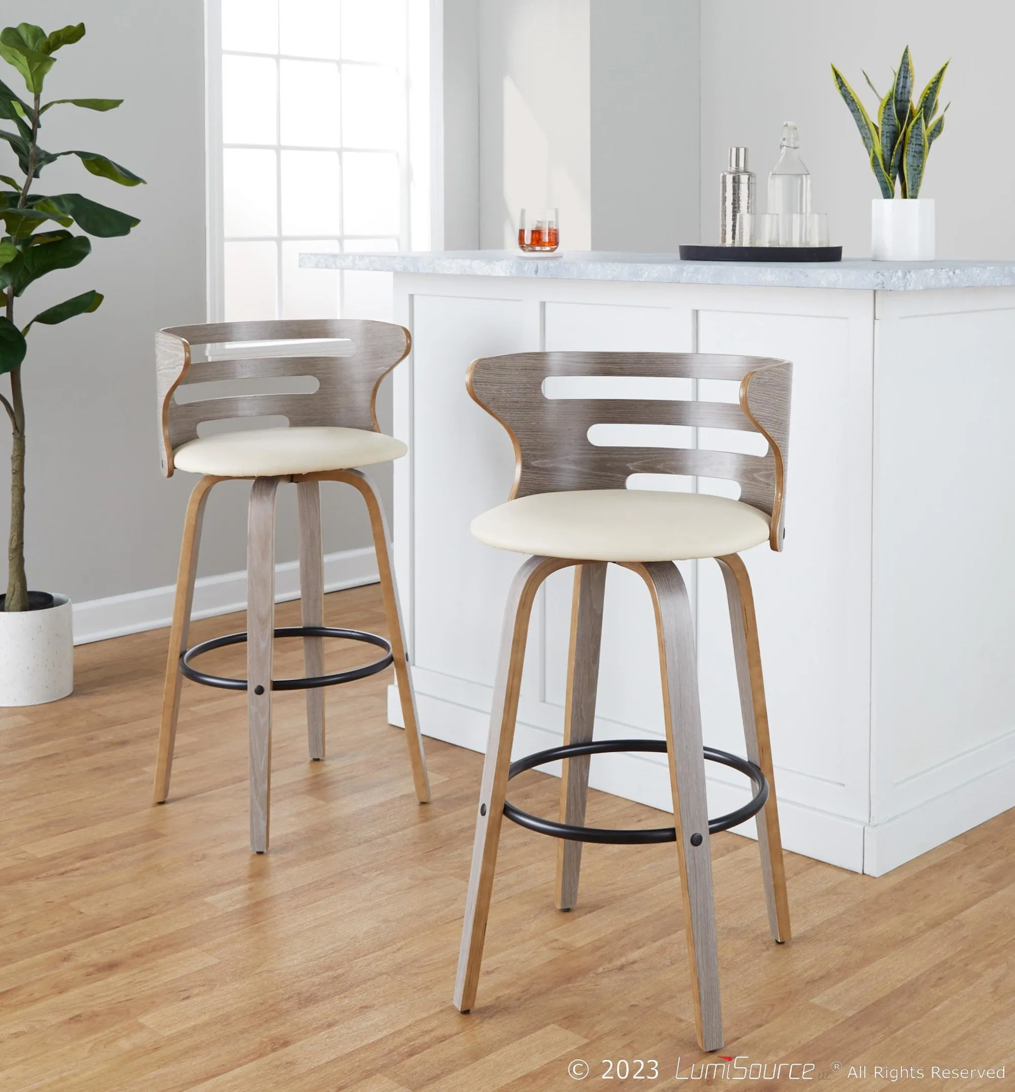 Cosini 30" Fixed-Height Barstool - Set of 2 By LumiSource - B30-COSIPU-GRTZQ2 LGYLGYBK2