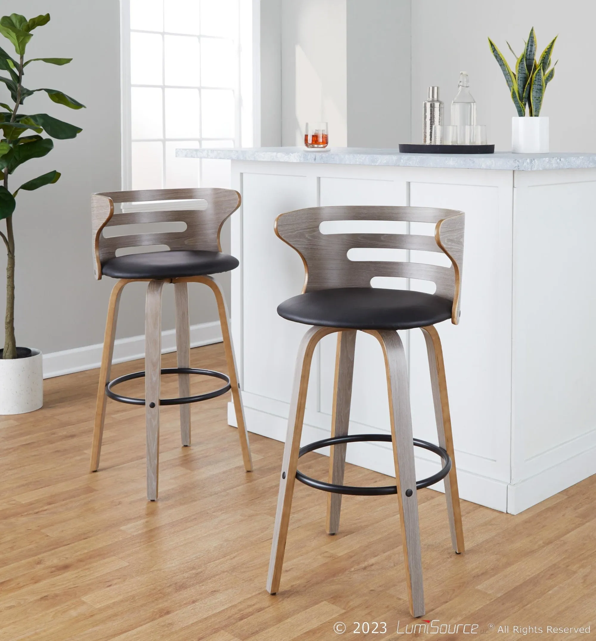 Cosini 30" Fixed-Height Barstool - Set of 2 By LumiSource - B30-COSIPU-GRTZQ2 LGYLGYBK2