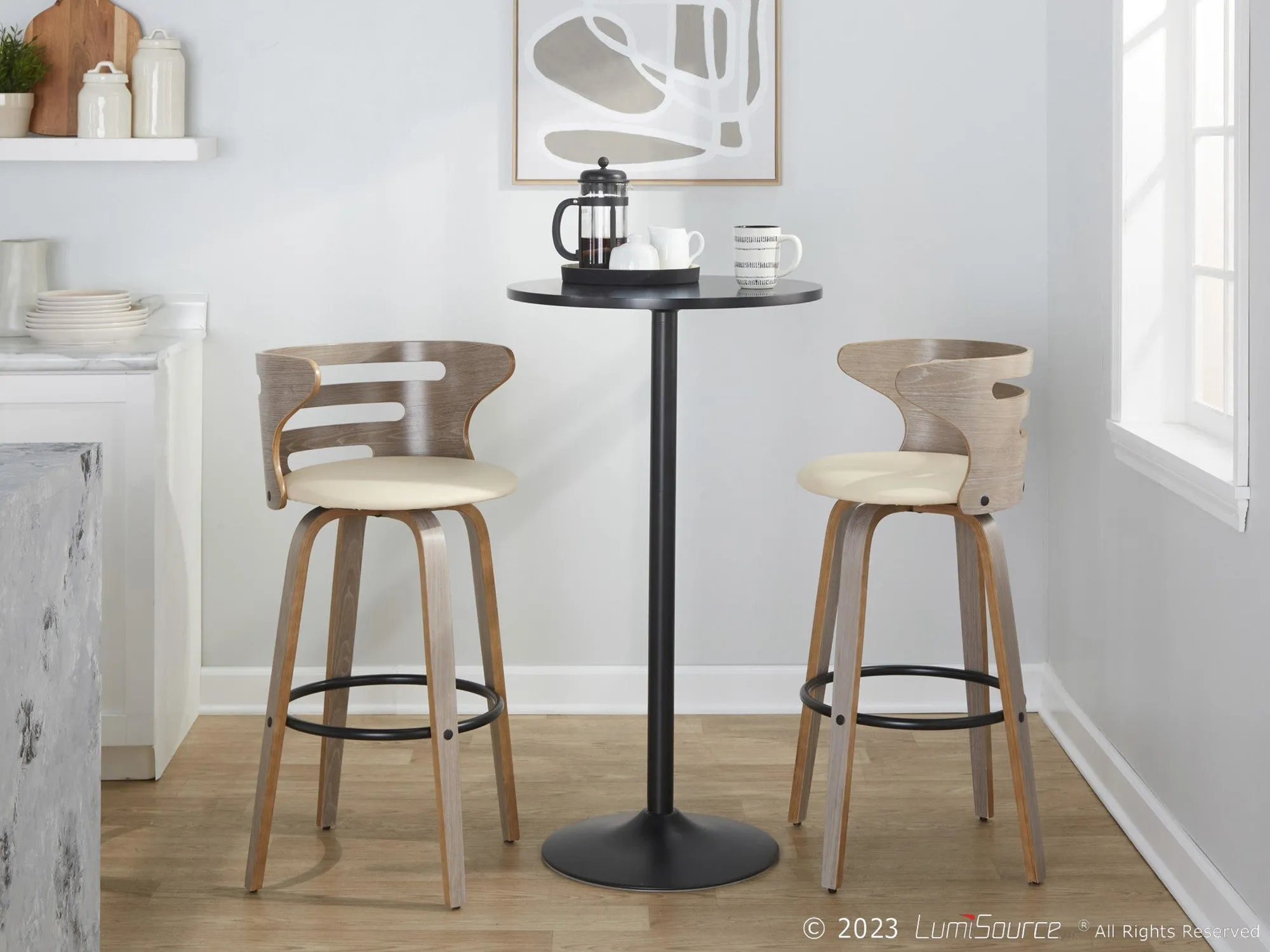 Cosini 30" Fixed-Height Barstool - Set of 2 By LumiSource - B30-COSIPU-GRTZQ2 LGYLGYBK2