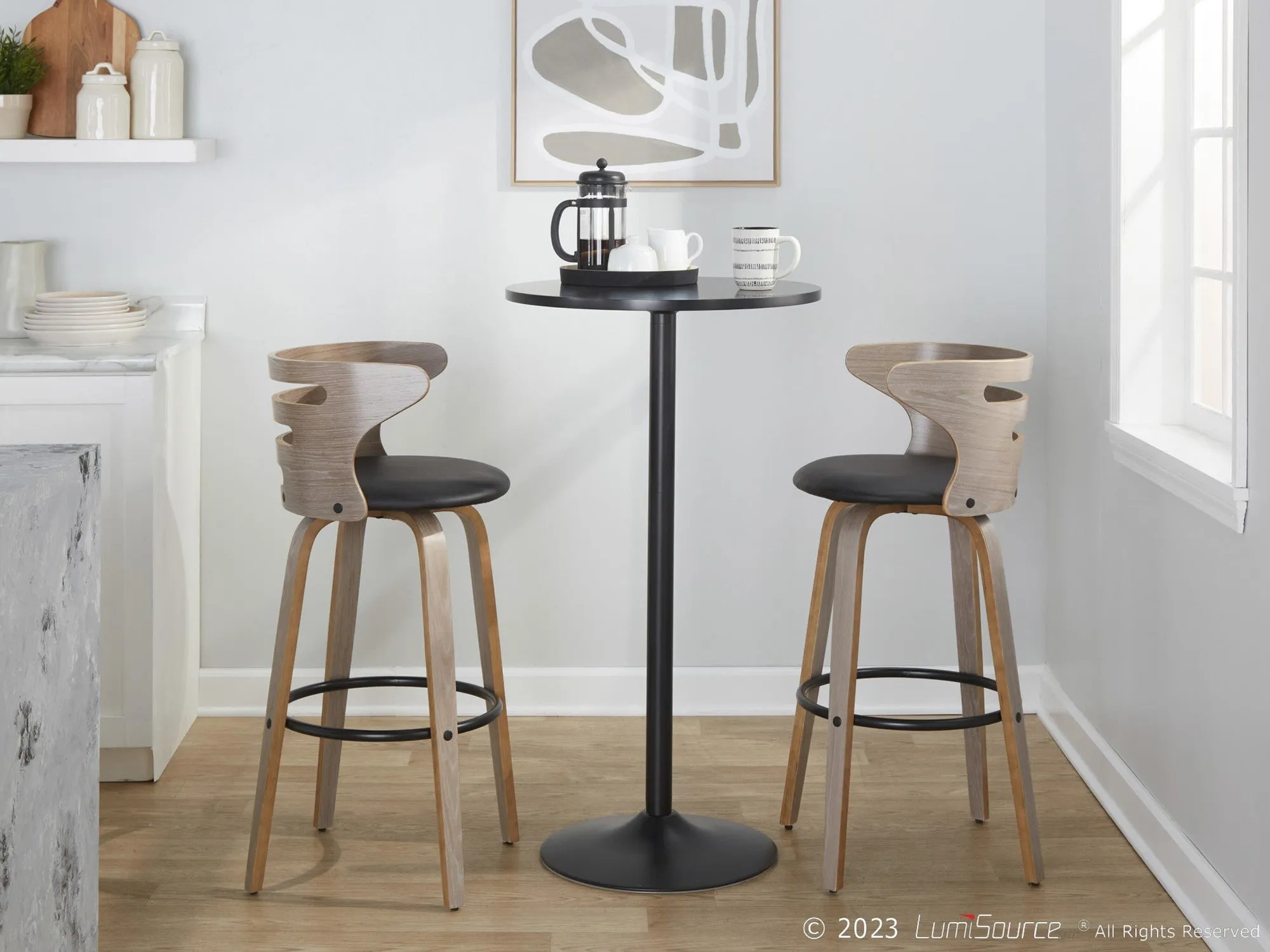 Cosini 30" Fixed-Height Barstool - Set of 2 By LumiSource - B30-COSIPU-GRTZQ2 LGYLGYBK2