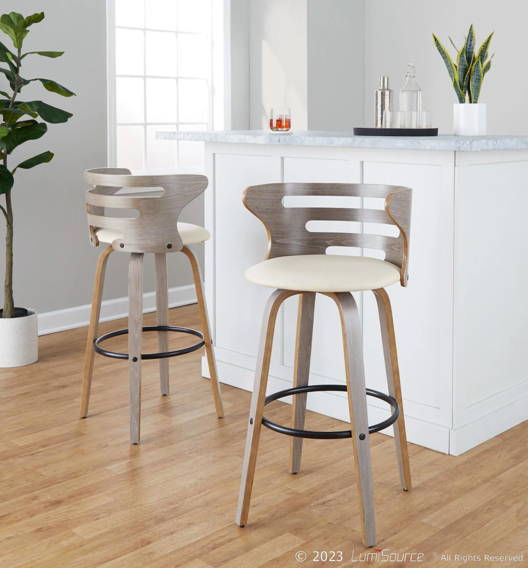 Cosini 30" Fixed-Height Barstool - Set of 2 By LumiSource - B30-COSIPU-GRTZQ2 LGYLGYBK2