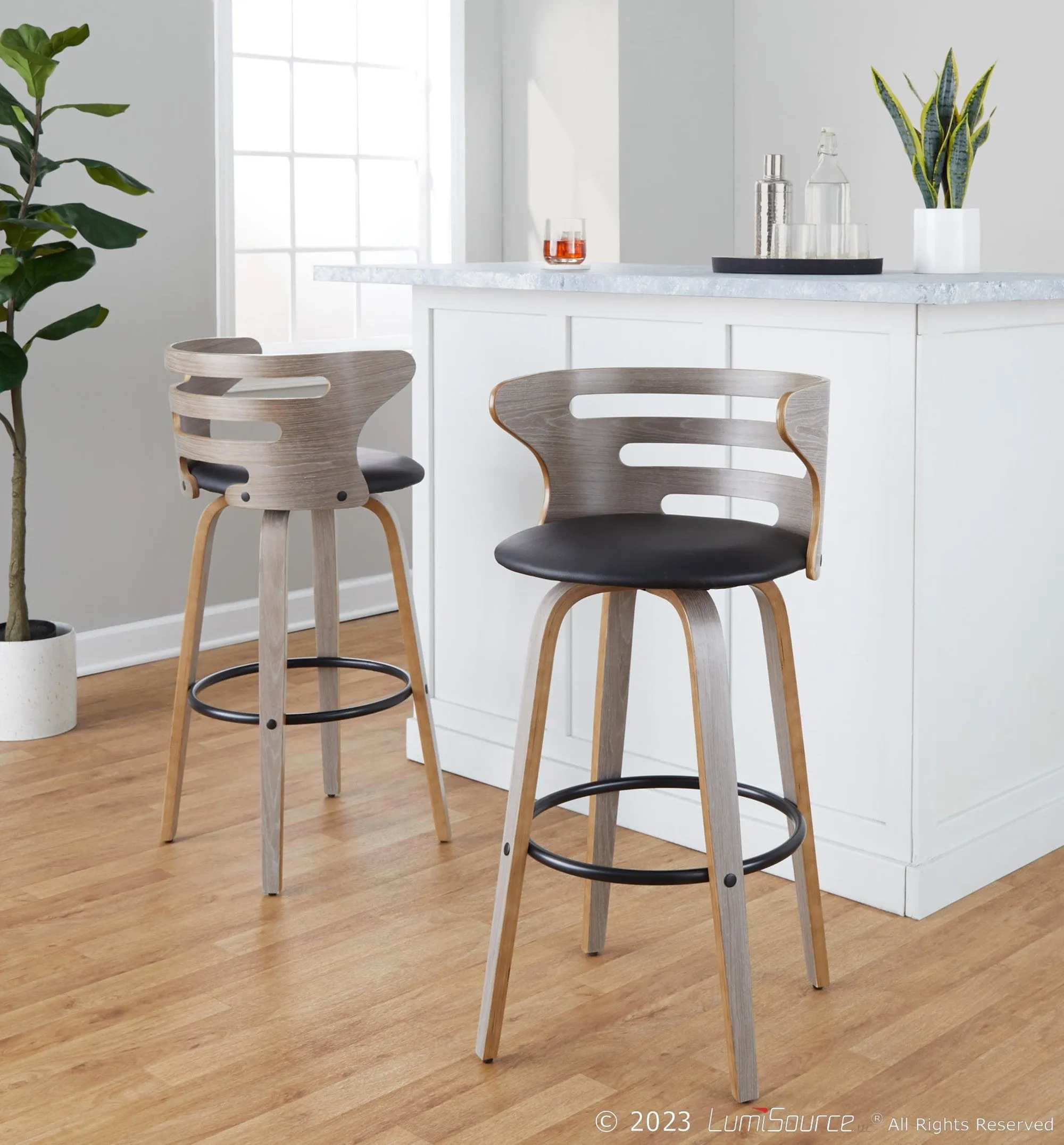 Cosini 30" Fixed-Height Barstool - Set of 2 By LumiSource - B30-COSIPU-GRTZQ2 LGYLGYBK2