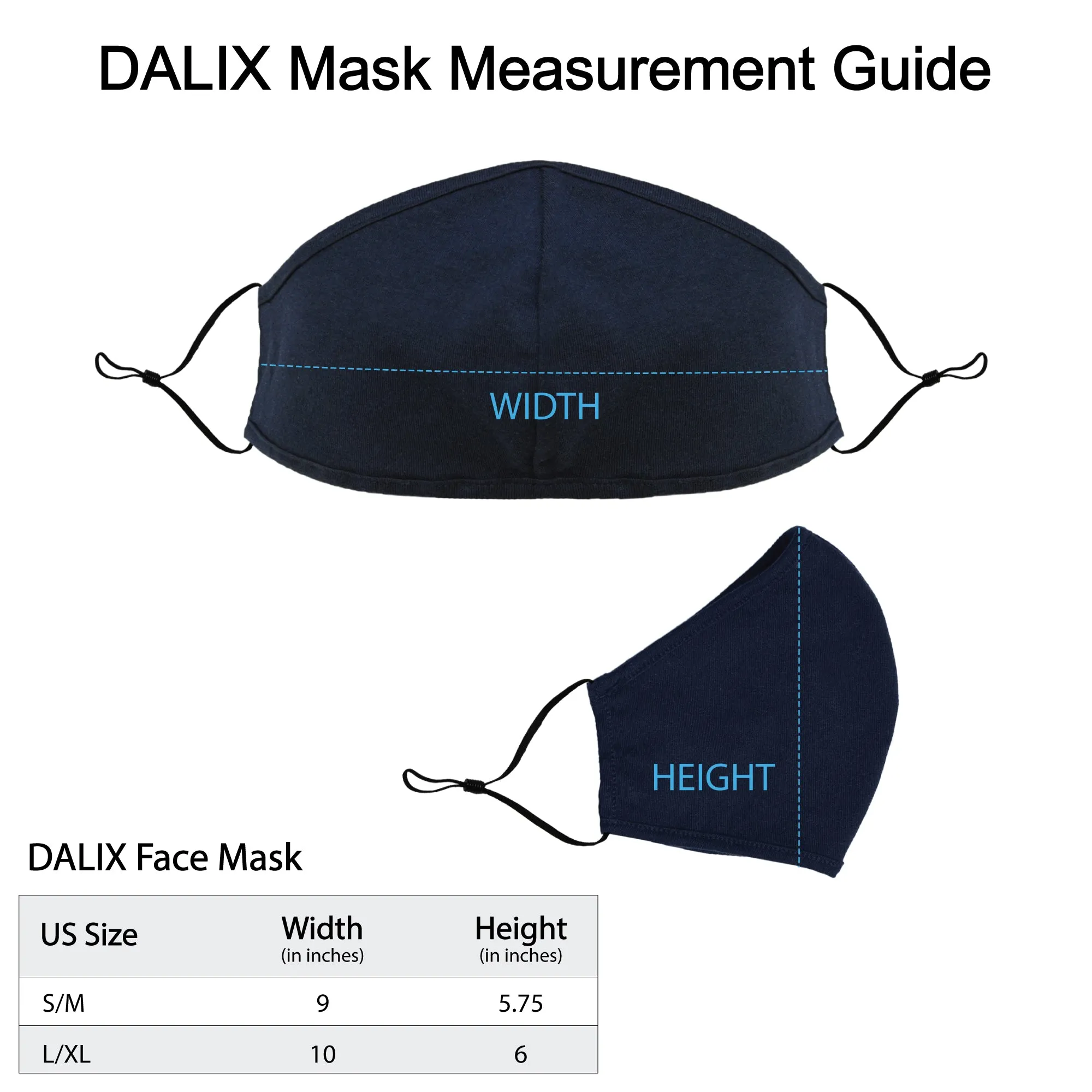 Dalix  Cloth Face Mask Reuseable Washable Made in USA - S-M , L-XL Size (3 Pack)