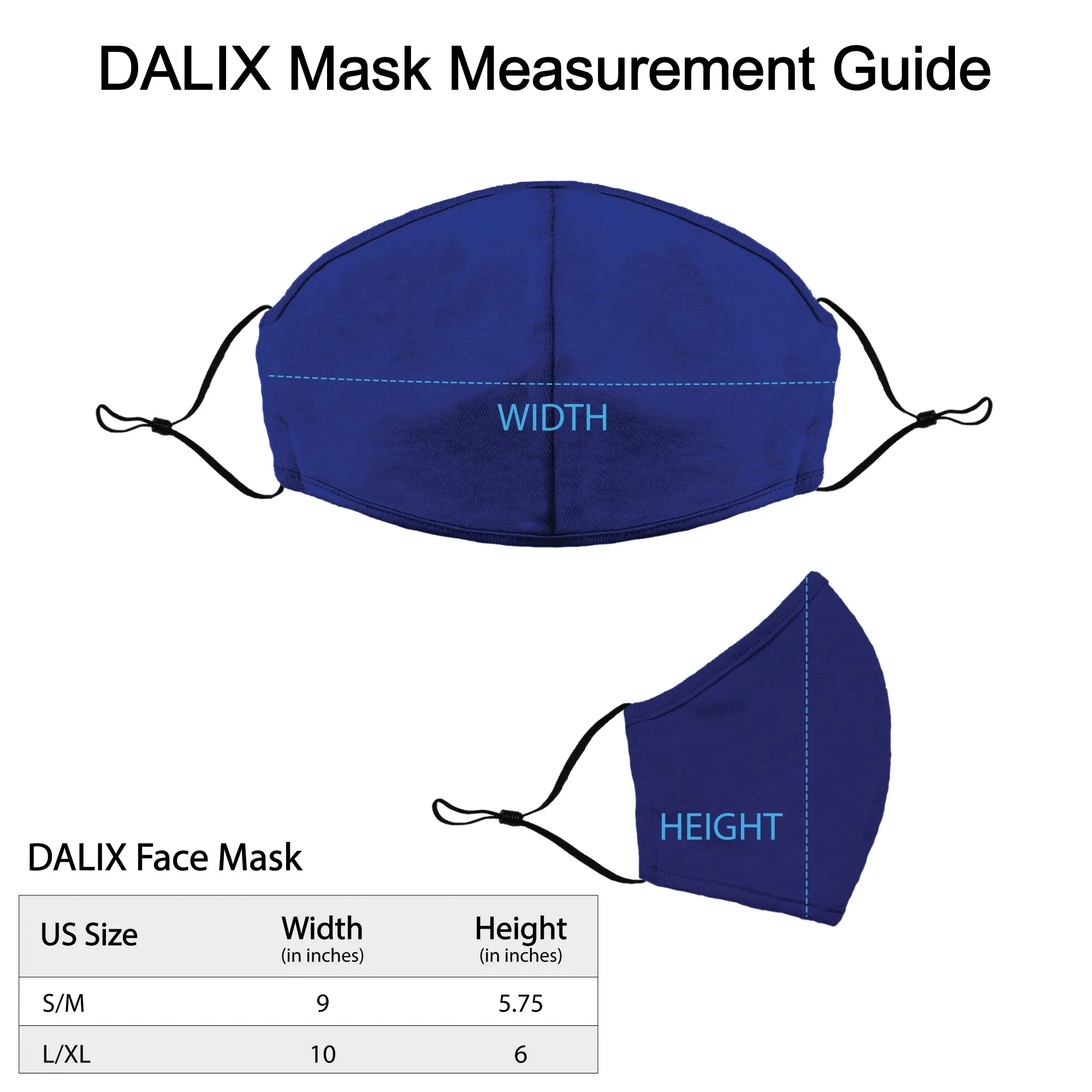 Dalix  Cloth Face Mask Reuseable Washable Made in USA - S-M , L-XL Size (3 Pack)