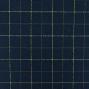 Dark Blue-Yellow-Brown Check Wool-Cotton Twill Woven Suiting Fabric