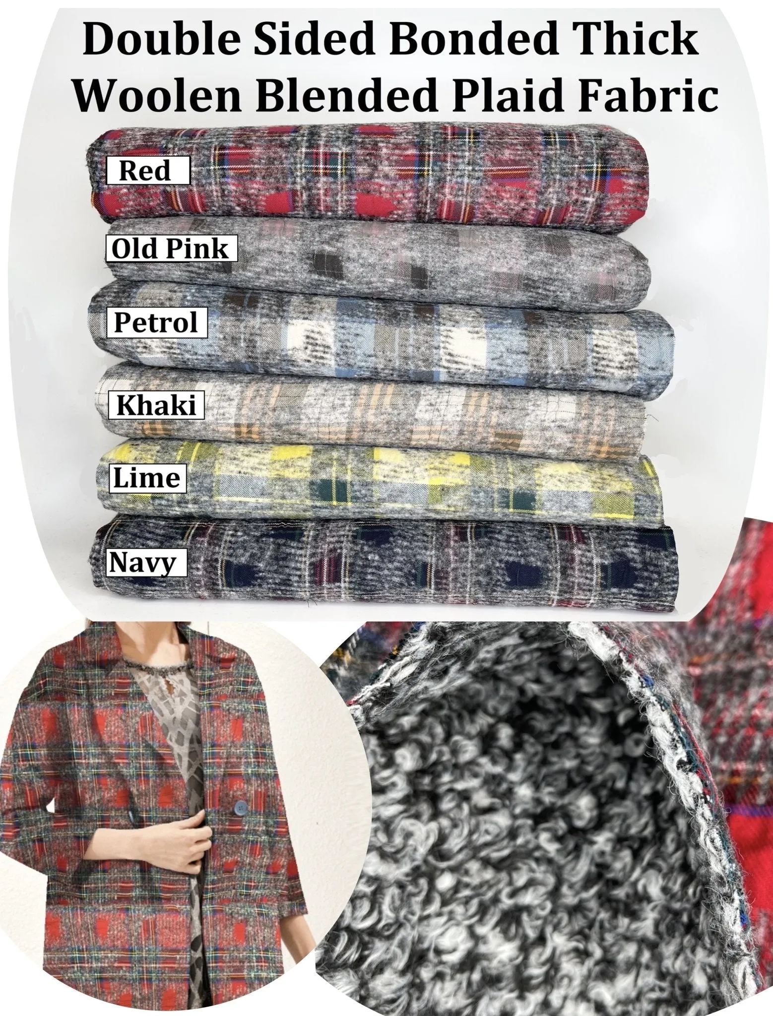 Double Sided Bonded Thick Woolen Blended Plaid Fabric  - 6058