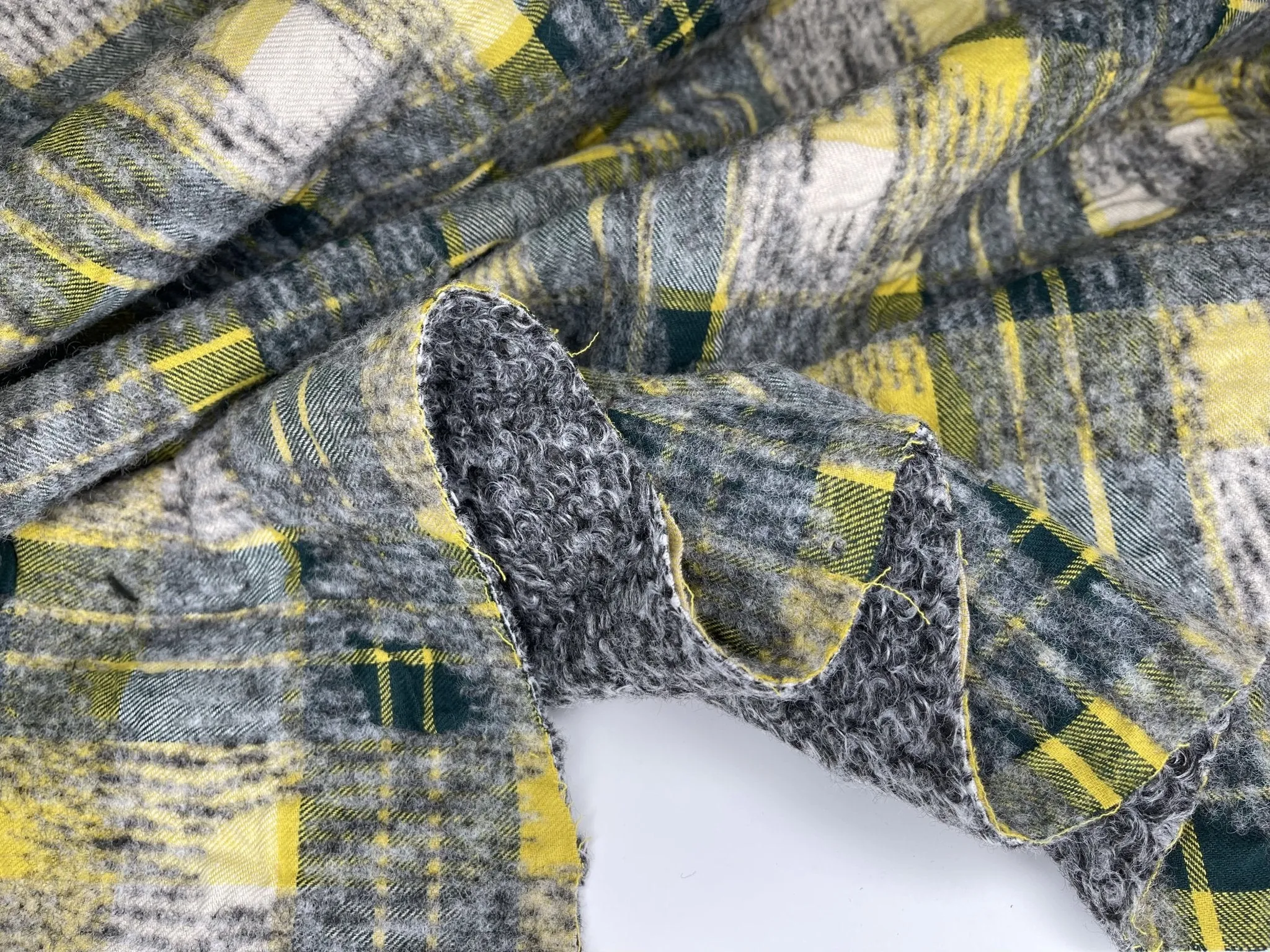 Double Sided Bonded Thick Woolen Blended Plaid Fabric  - 6058