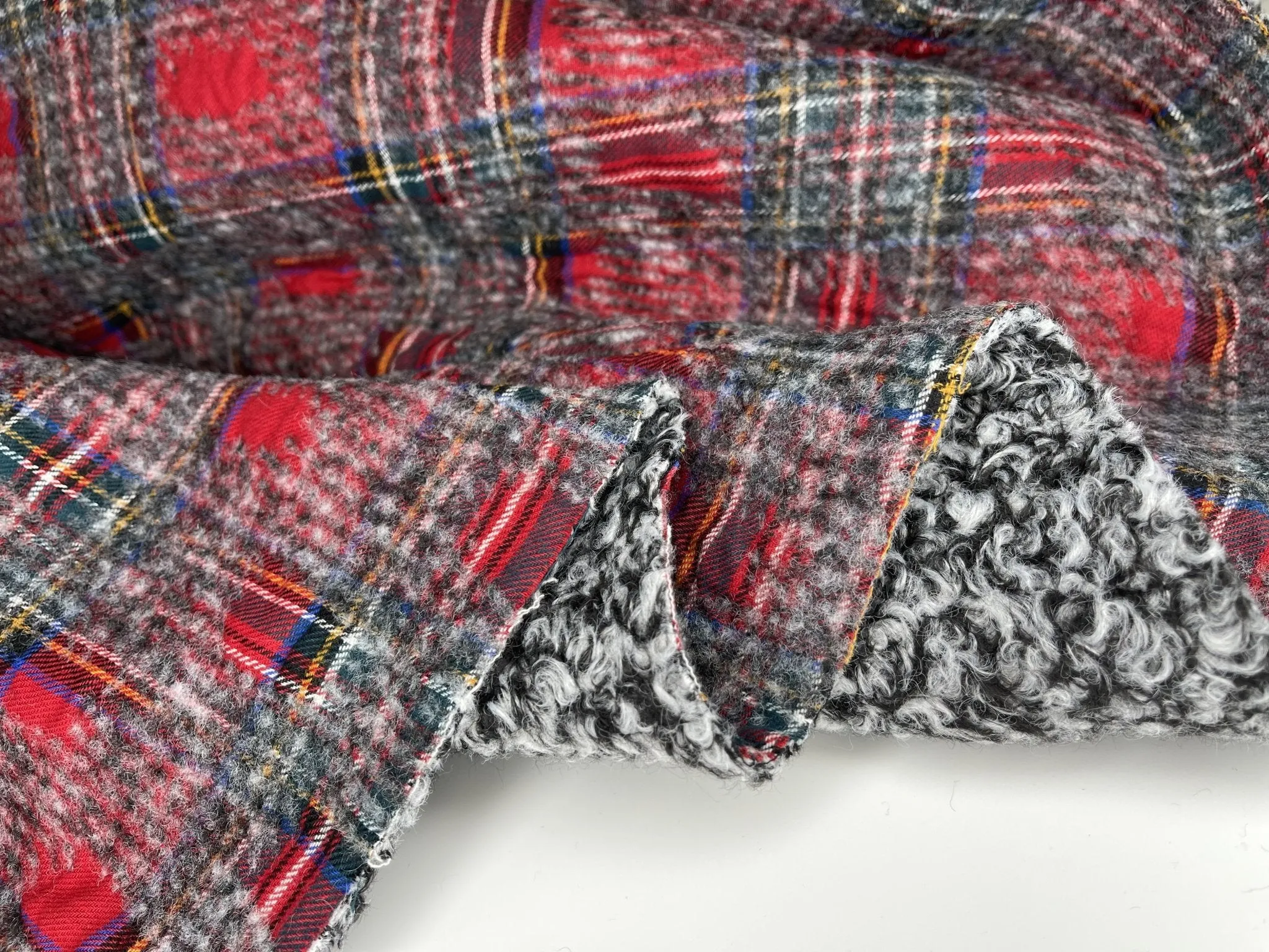 Double Sided Bonded Thick Woolen Blended Plaid Fabric  - 6058