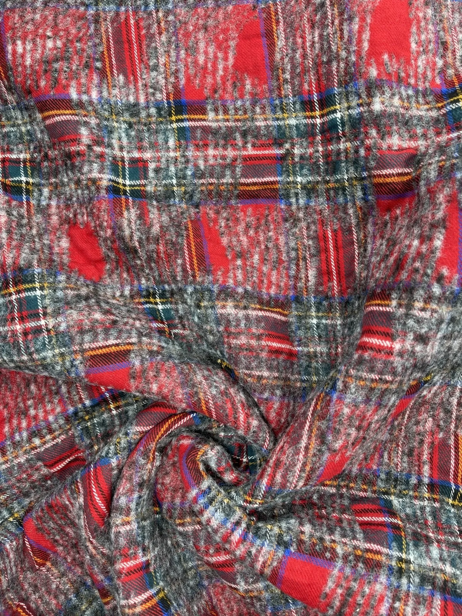 Double Sided Bonded Thick Woolen Blended Plaid Fabric  - 6058