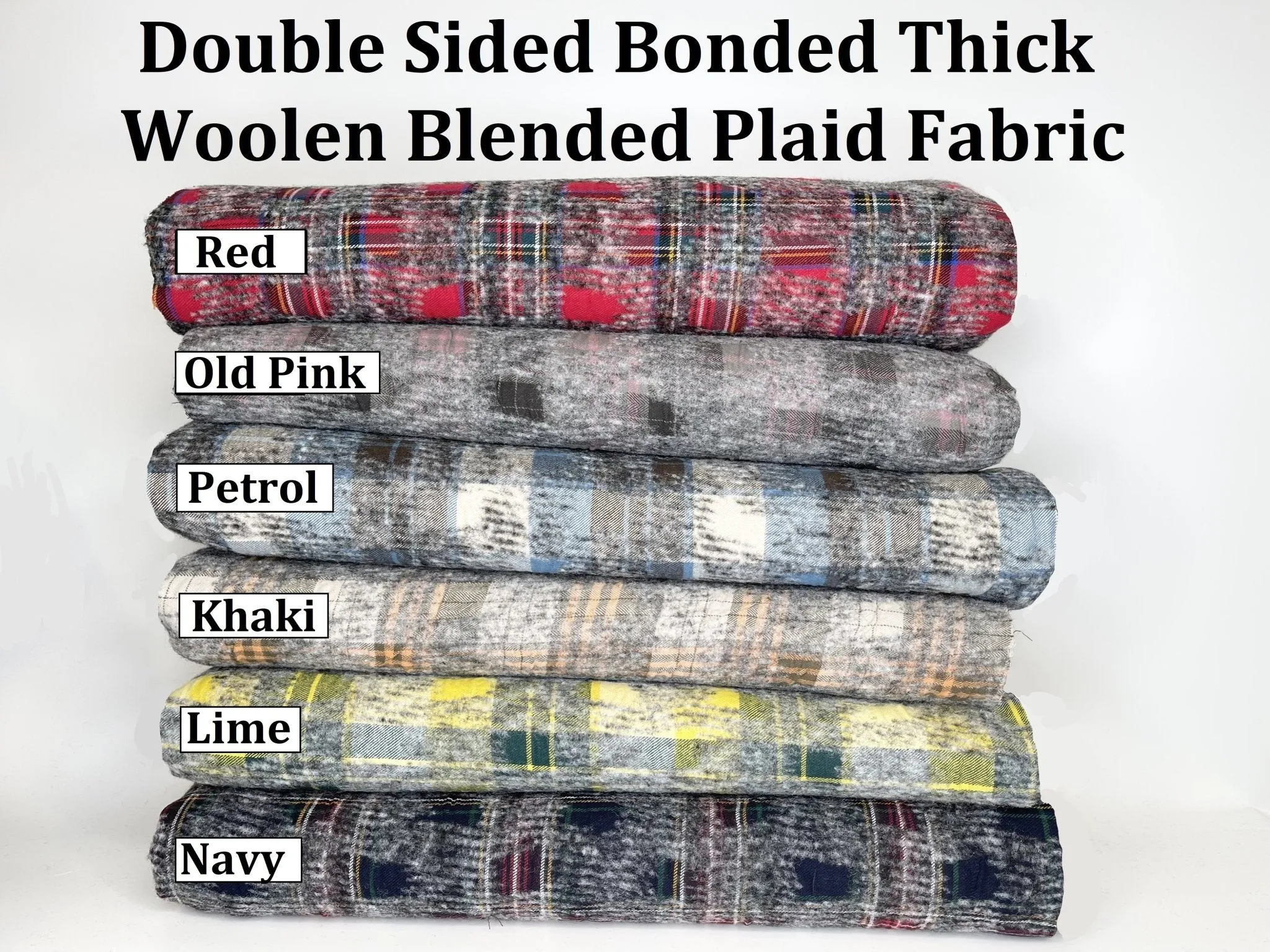 Double Sided Bonded Thick Woolen Blended Plaid Fabric  - 6058