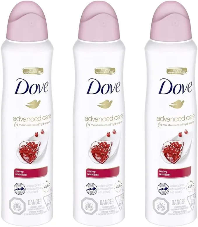 Dove Advanced Care Dry Spray Antiperspirant Deodorant for Women, Revive for 48 Hour Protection And Soft And Comfortable Underarms, 107g, Pack of 3