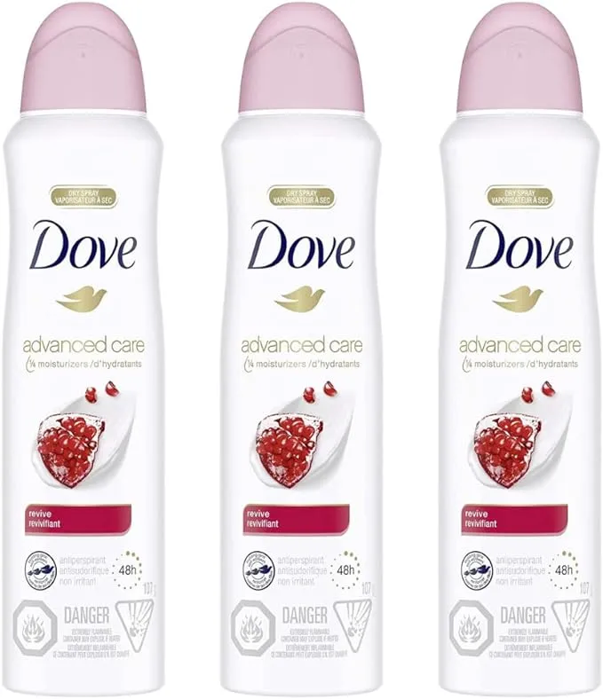 Dove Advanced Care Dry Spray Antiperspirant Deodorant for Women, Revive for 48 Hour Protection And Soft And Comfortable Underarms, 107g, Pack of 3