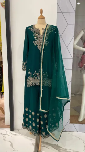 Emerald Green Short Kurti with Palazzo Sets (Ready to Wear)